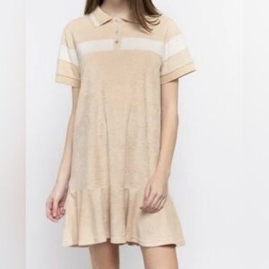 POL Short Dress Retro French terry Tan Polo Dress Size Medium